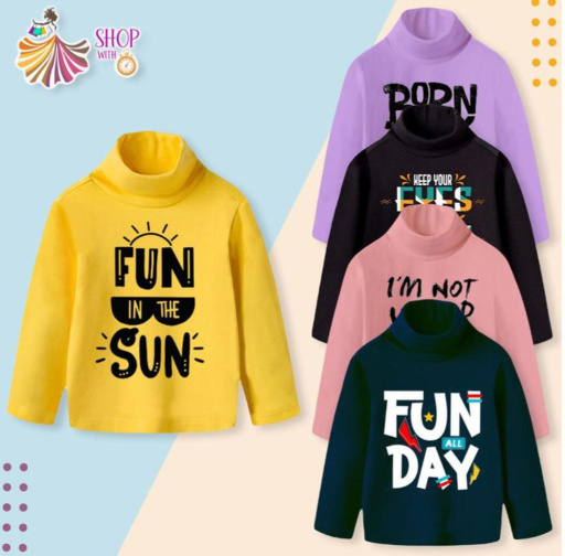 Pack of 2 Kids' Multicolor High Neck Winter Tops