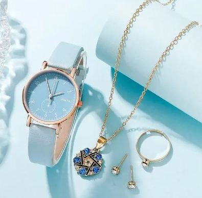 women-watch-wristwatch-jewelry-5-piece-fashion-leather-band-set-big-0