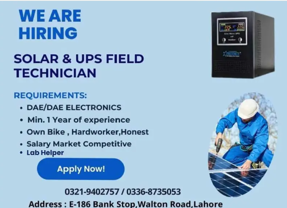 hiring-field-technicians-helpers-solar-ups-installation-lahore-big-0