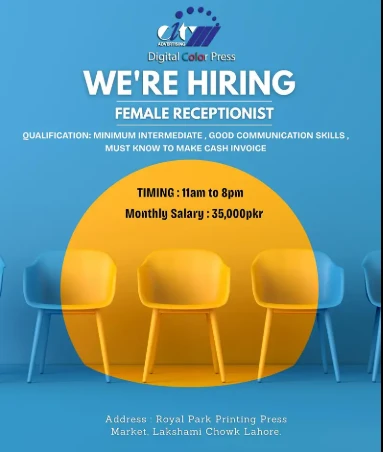Female Receptionist / Front Desk Officer / Female Jobs/ Staff