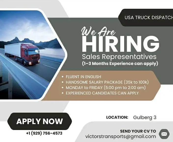 Hiring Experienced Sales Agents - USA Truck Dispatchin (Lahore Office)
