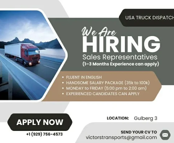 Hiring Experienced Sales Agents - USA Truck Dispatchin (Lahore Office)