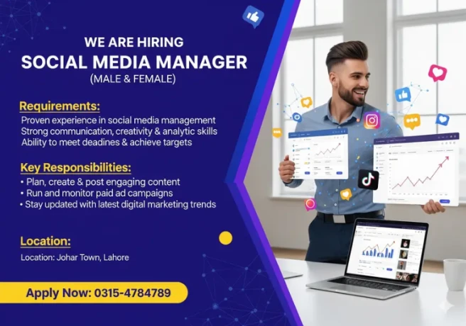 Social Media Manager Required || Male & Female Staff Required || Jobs