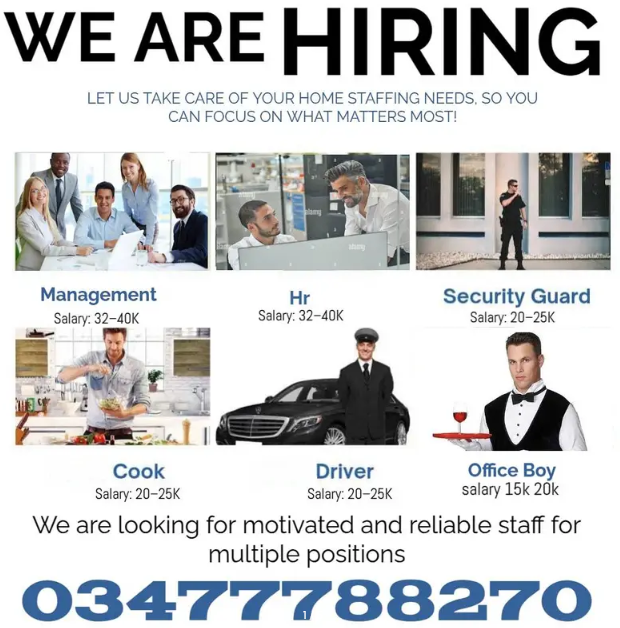 Accountant | Cook | Driver | Guards | Management HR | Office Boy