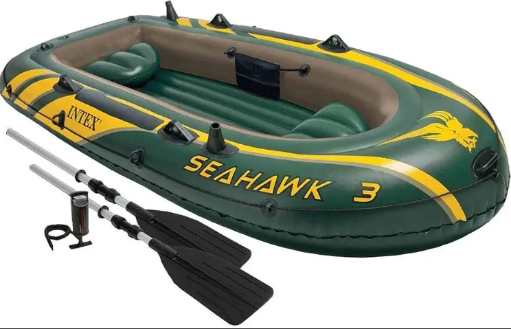 Intex Seahawk 3 Person Inflatable Boat Set with Aluminum Oars & Pump
